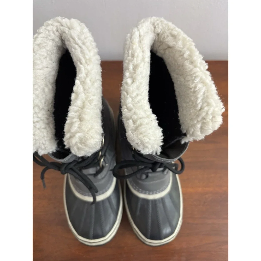 Sorel Women's Black‎ Gray Winter Carnival Boots Waterproof Faux Fur Size 8